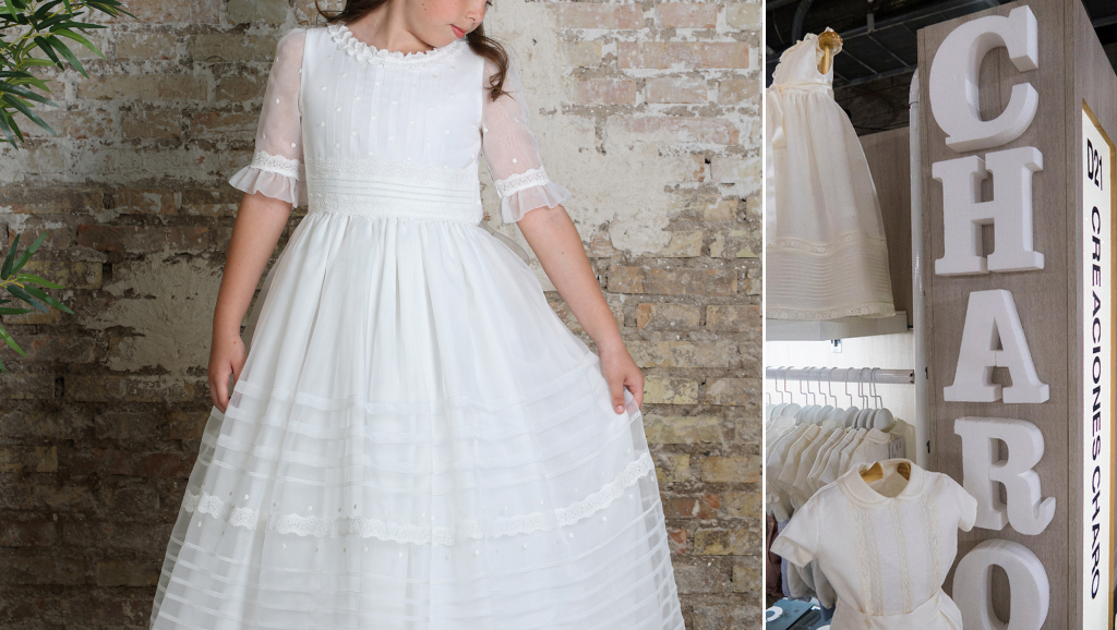 Vestido de ceremonia infantil de Creaciones Charo en su showroom